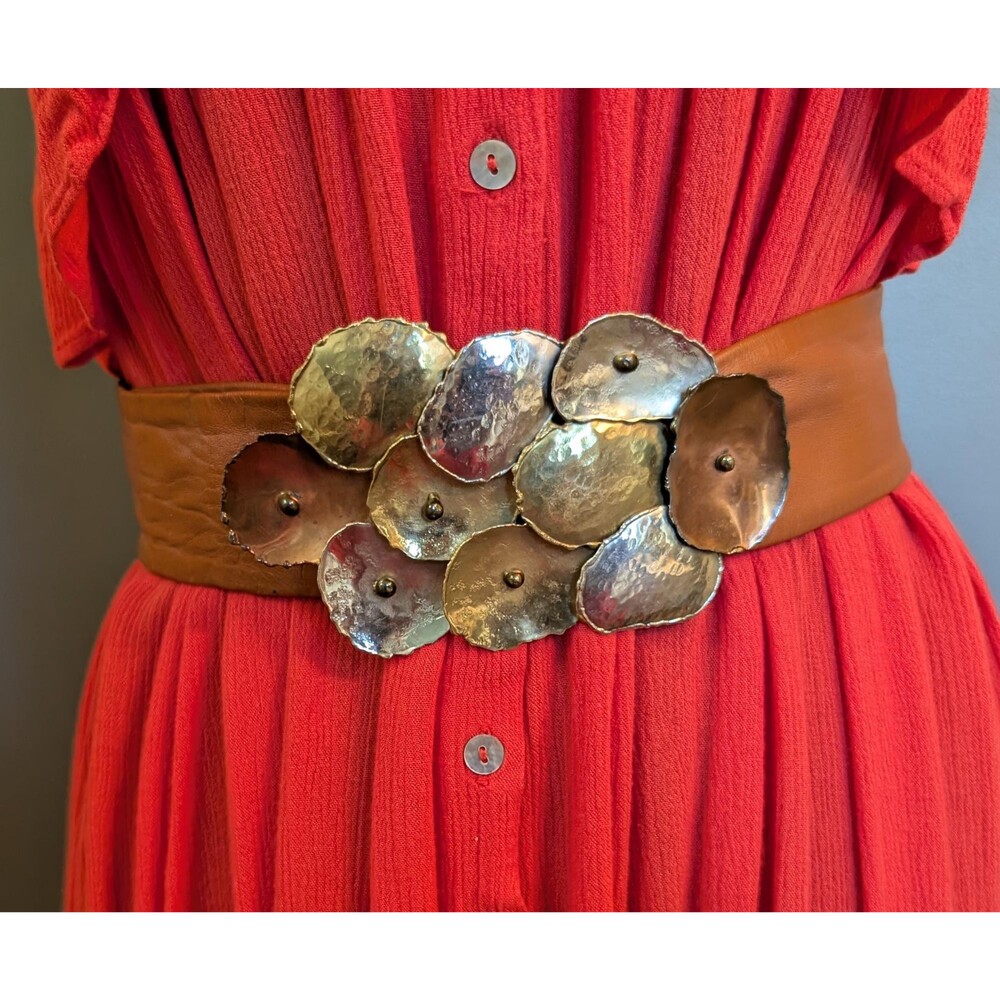 Vintage Abstract Belt, Mixed Metal Leather Belt